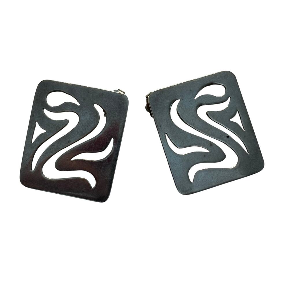 Vintage Sterling silver pierced earrings modern art to wear mod mid century